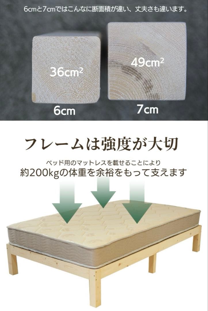 新品未使用品　真骨頂　 木製ベッドフレーム　シングルベッド100％天然素材