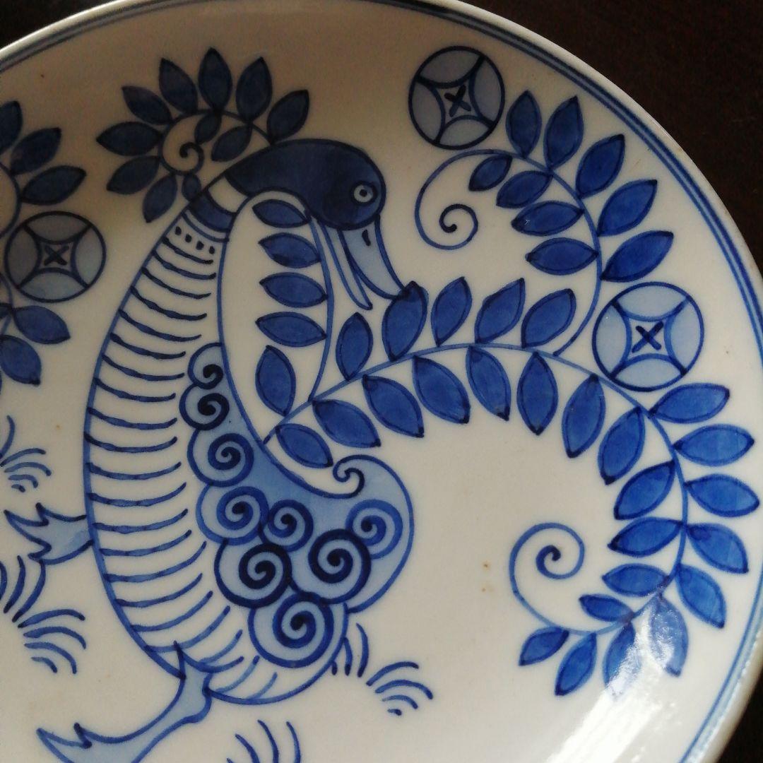 瀬戸焼　千峰園製　染付鴨画高台皿　2枚　15.2cm　明治〜昭和初期