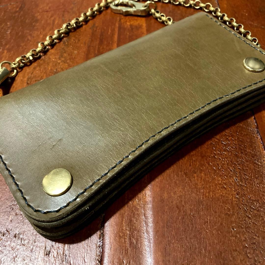 本革　財布　チェーン付き　手縫い　ヌメ革　レザークラフト ハンドメイド