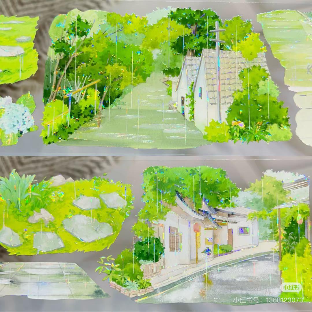 8716】海外 マステ 3/5/巻売り 貝殻光マスキングテープ 雨 公園 道路