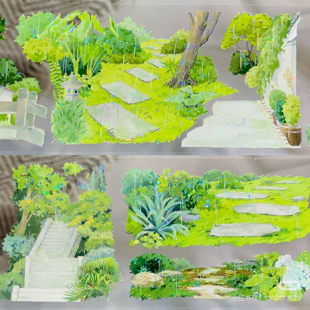 8716】海外 マステ 3/5/巻売り 貝殻光マスキングテープ 雨 公園 道路