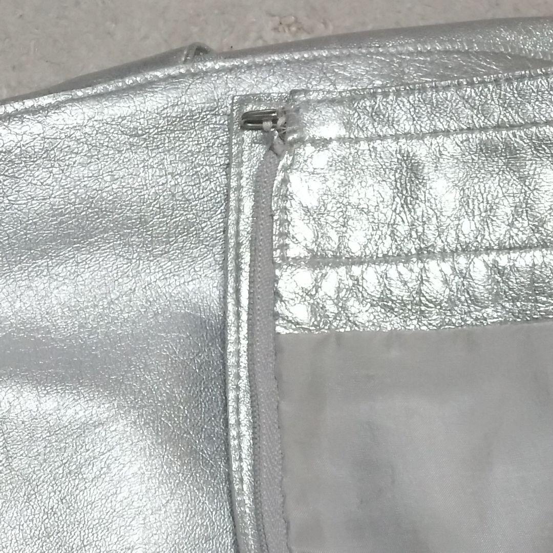 正規品 CHANEL シャネル レザースカート ラムレザー 膝丈 シルバー