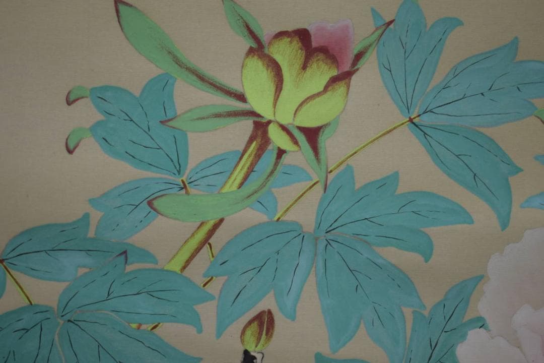 真作/勝己/牡丹図/横物/桐共太巻二重箱付/布袋屋掛軸HI-944