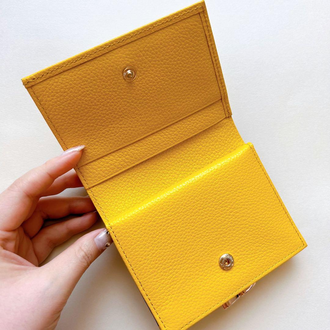 皇居 がま口財布 二つ折財布 イエロー 黄色 新品未使用 箱付き 皇居 本革