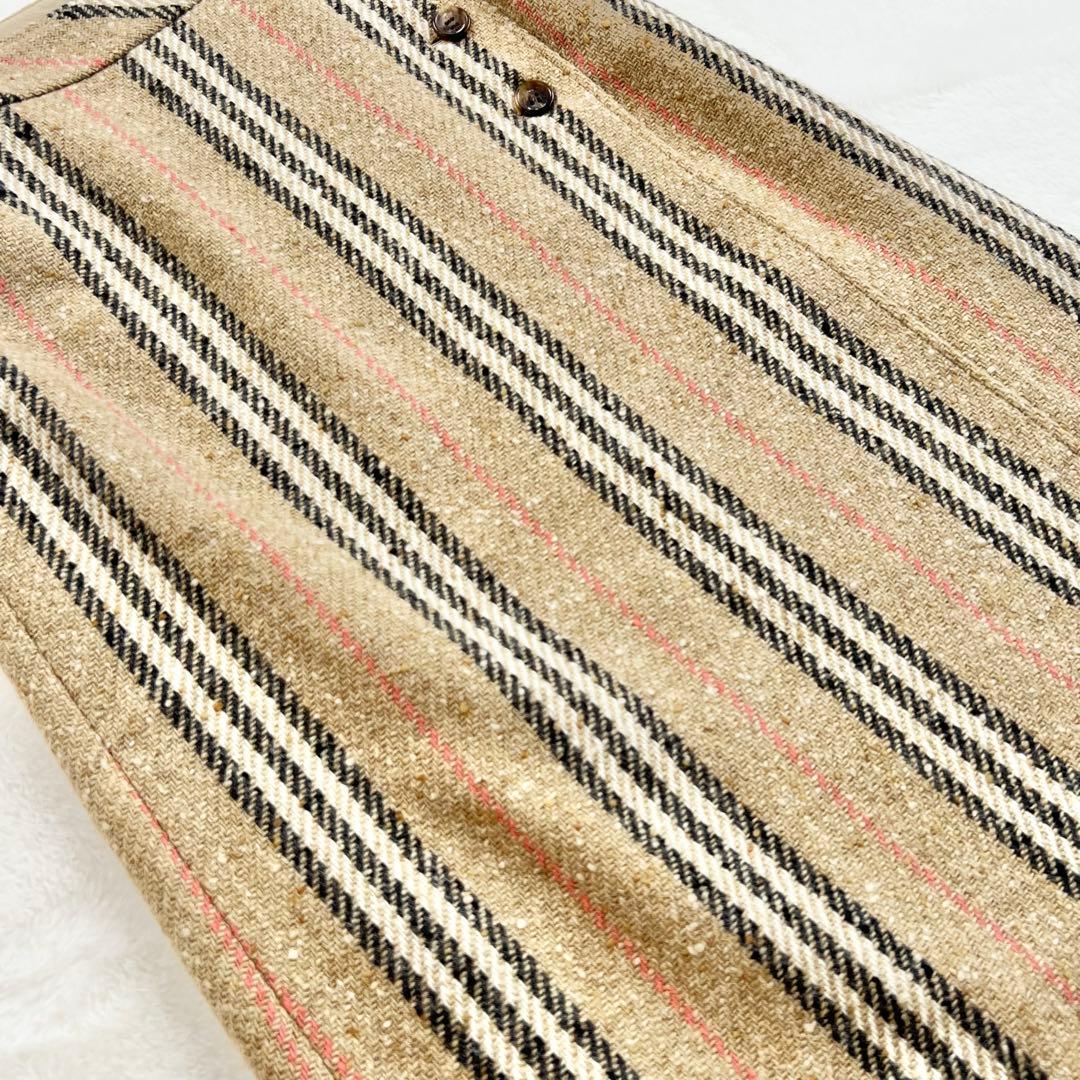 【バーバリーロンドン】ウールノバストライプラップスカート☆ミモレ丈☆ボタン☆S