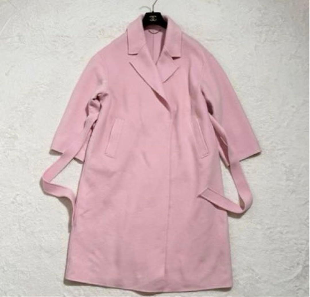美品 23区 MANTECOリバー ロング コート ゆったり ピンク 雑誌掲載