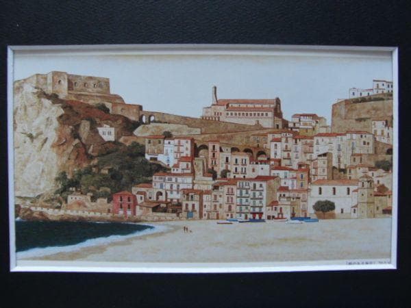 横山申生【砦のある海浜】希少画集画、状態良好、新品高級額装付