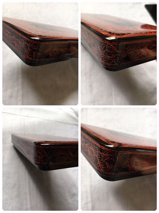 讃岐漆器】蒟醤塗 きんま塗 子箱 硯箱 高級漆芸品 手箱 小筥 朱彩唐草