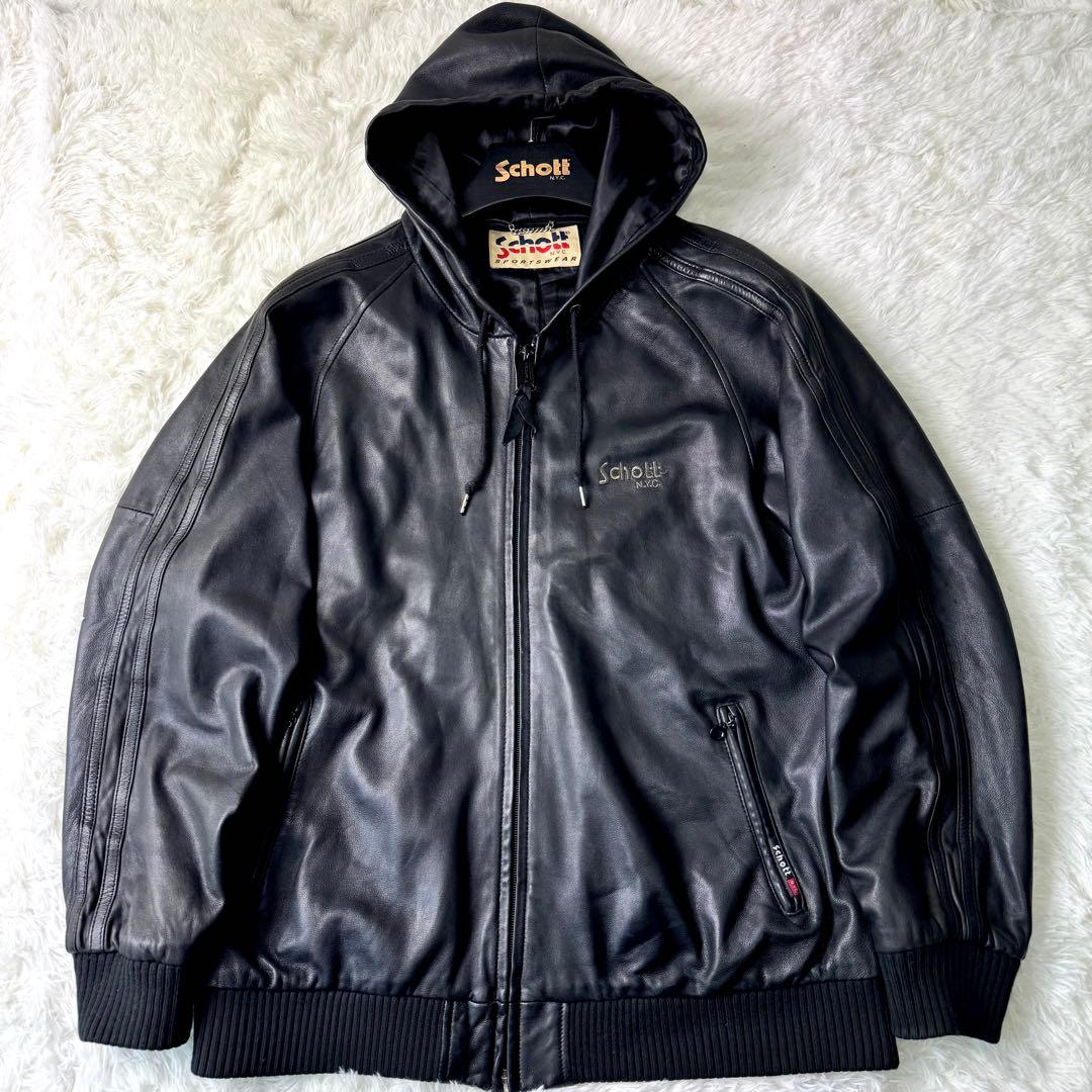 希少✨schott トラックジャケット ラムレザー 羊革 ブラック XL - メルカリ