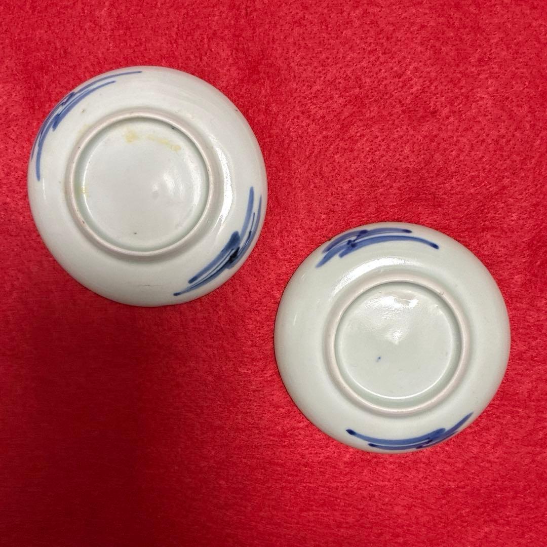 古伊万里　染付　酒呑仙人　猩猩　豆皿　2枚組