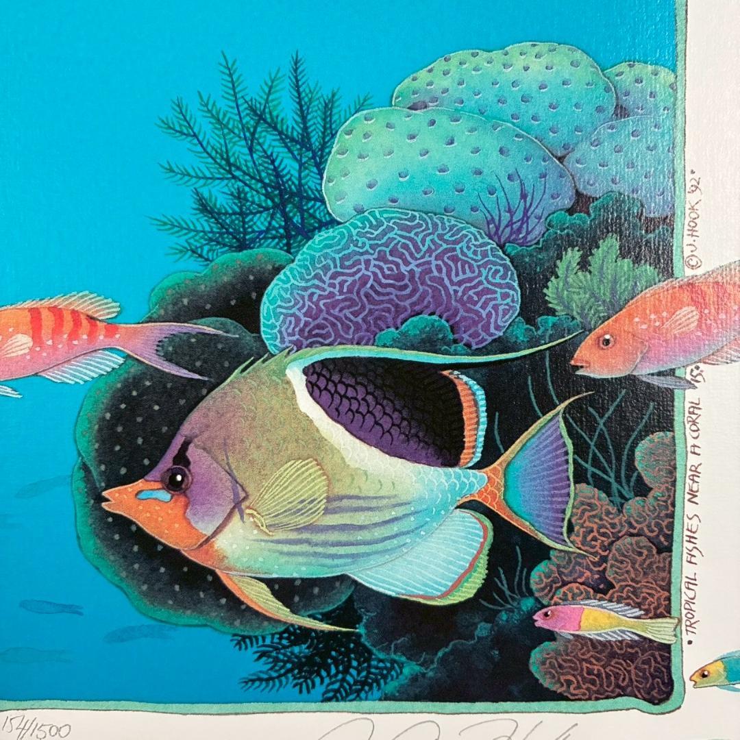 ジョアン・フック「サンゴ礁と熱帯魚」リトグラフ4点 直筆サイン入 額縁入