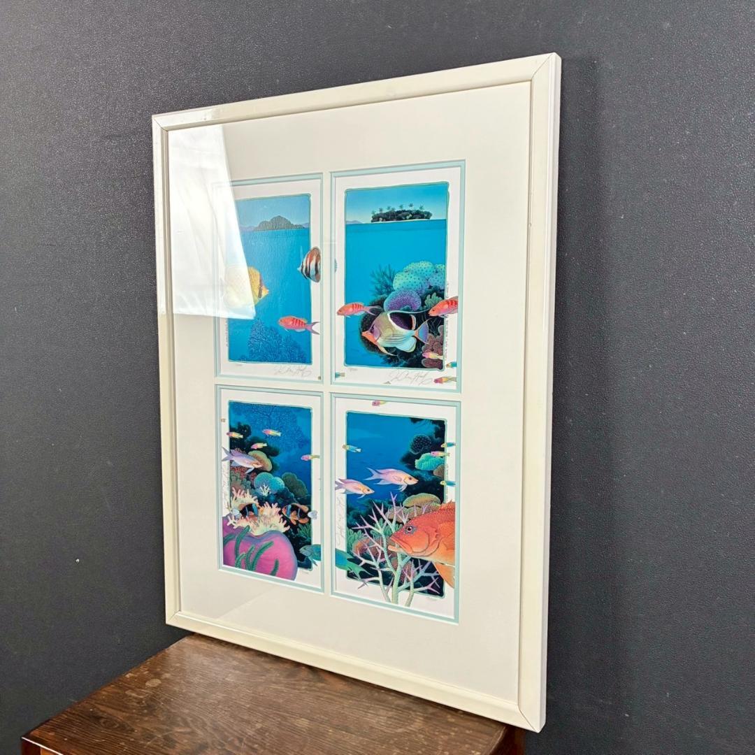 ジョアン・フック「サンゴ礁と熱帯魚」リトグラフ4点 直筆サイン入 額縁入