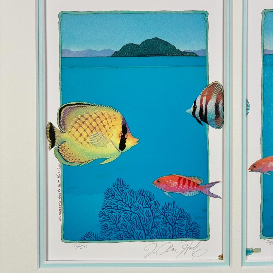 ジョアン・フック「サンゴ礁と熱帯魚」リトグラフ4点 直筆サイン入 額縁入