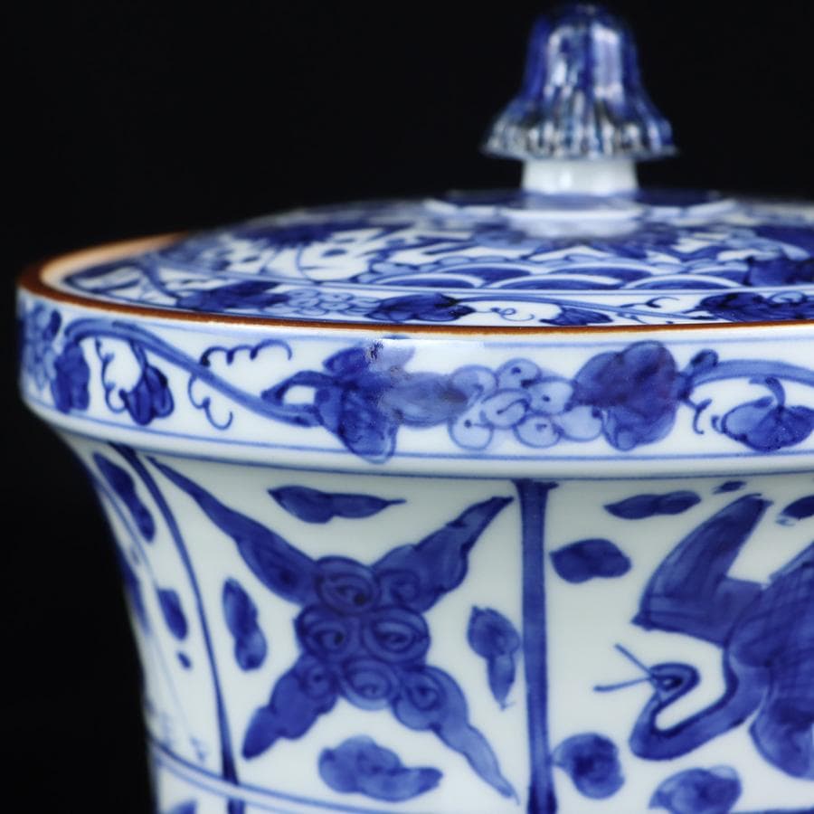 Y2842-2 茶道具 平安 高野昭阿弥 染付 水指 共箱 #5