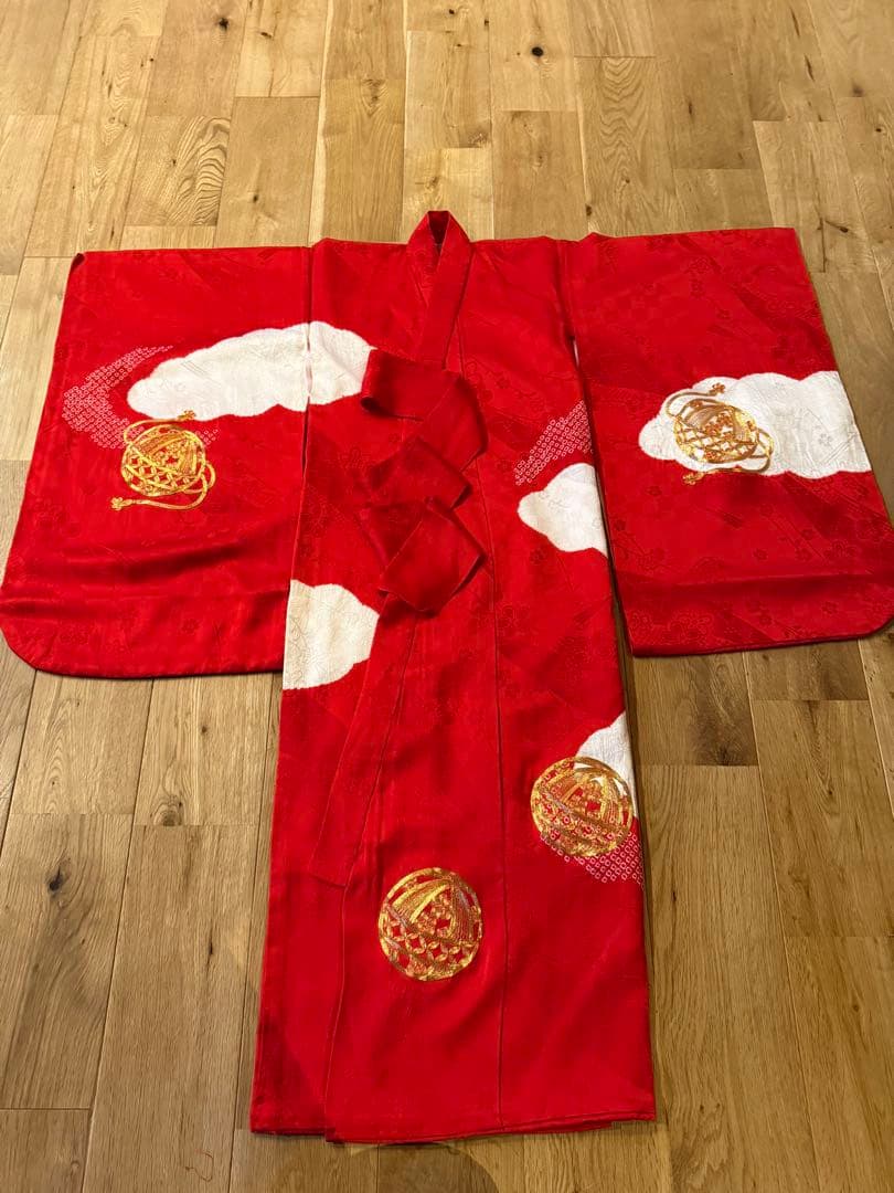 七五三　女の子アンティーク着物、被布、草履、足袋セット