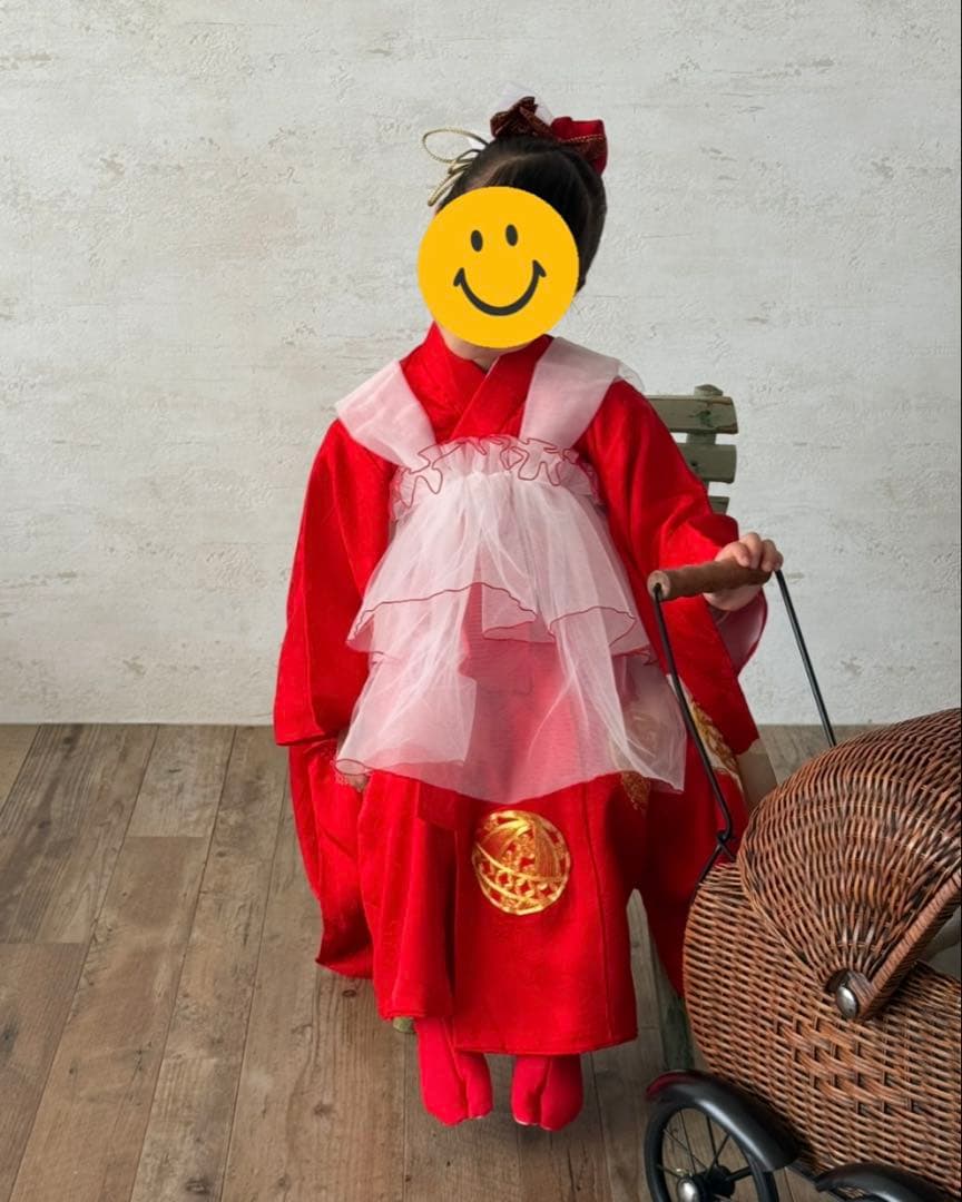 七五三　女の子アンティーク着物、被布、草履、足袋セット