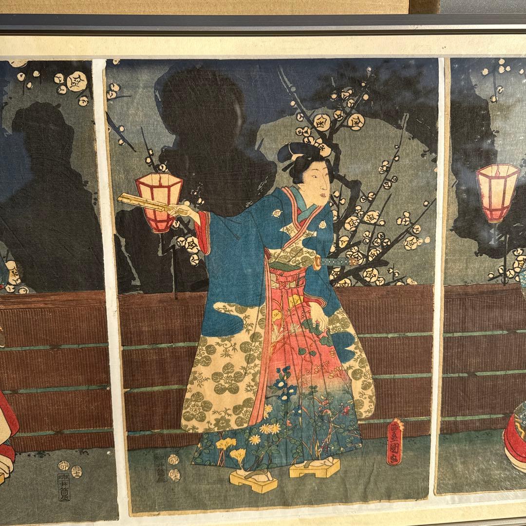 浮世絵 大判 木版画 女性と花 lanterns