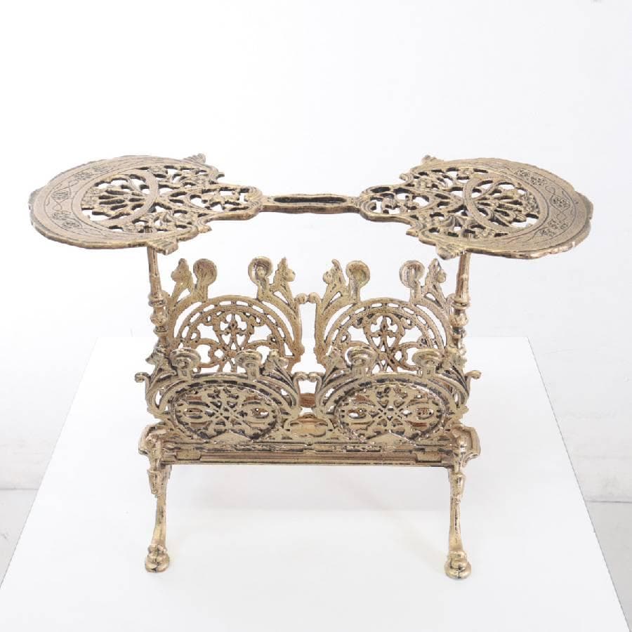 値下アンティーク マガジンラック マイナスネジ 真鍮製 ゴールド色 小テーブル付