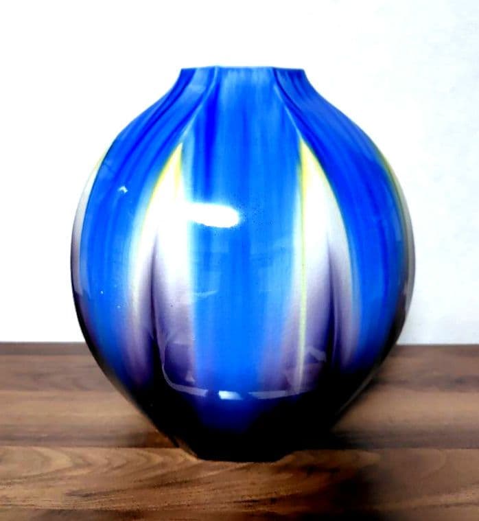 九谷焼　柴田博　高さ28cm　流彩面取　花入　釉彩