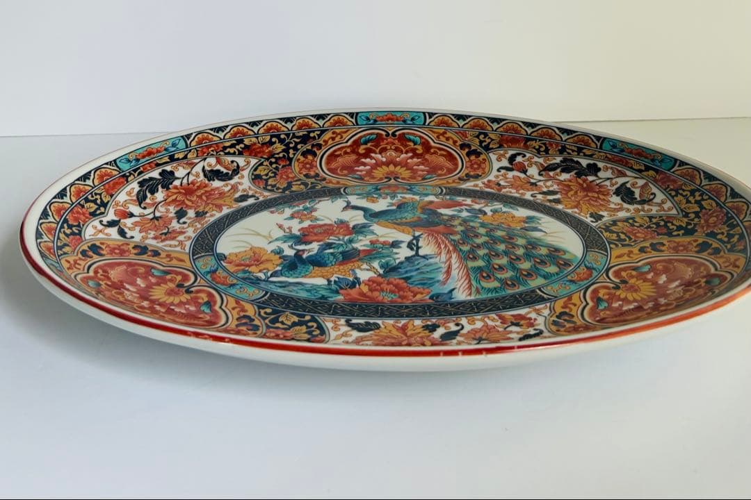 有田焼 丸今窯 古伊万里 孔雀絵 大皿 豪華絢爛 飾り皿 花鳥 牡丹 色絵 美品