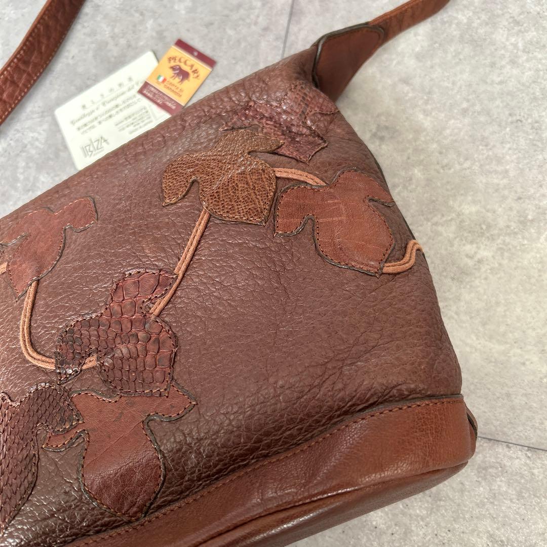 希少　IBIZA ペッカリー　パッチワーク　ショルダーバッグ　葉　本革