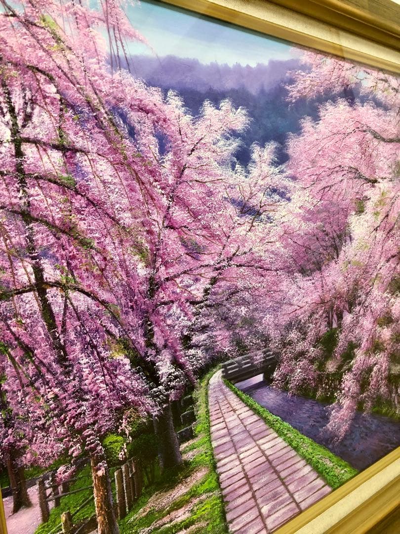 木村由記夫 哲学の道 油絵 絵画 風景画 花 桜