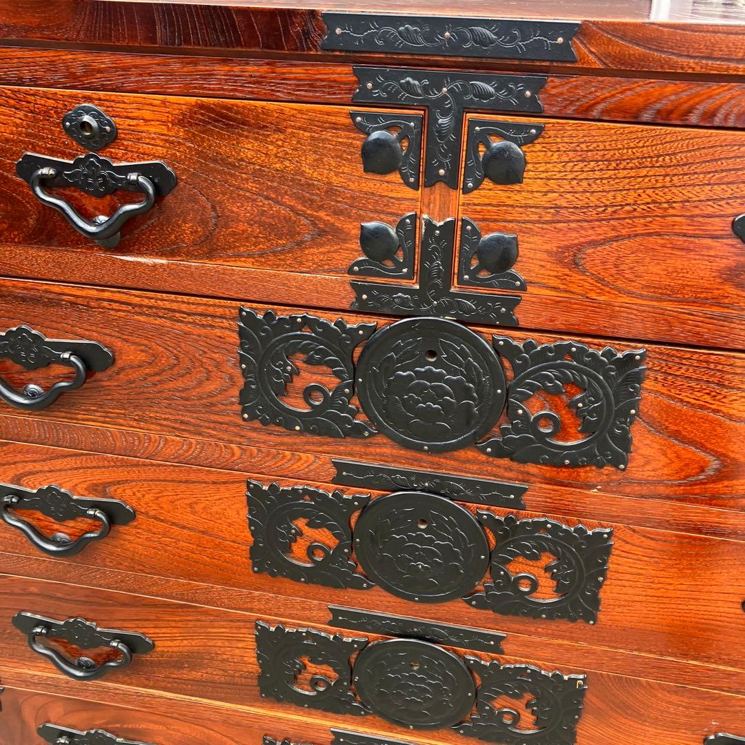 仙台箪笥 伊達箪笥 漆塗り 6段13杯 引き出し 和箪笥 帳場箪笥 サイド