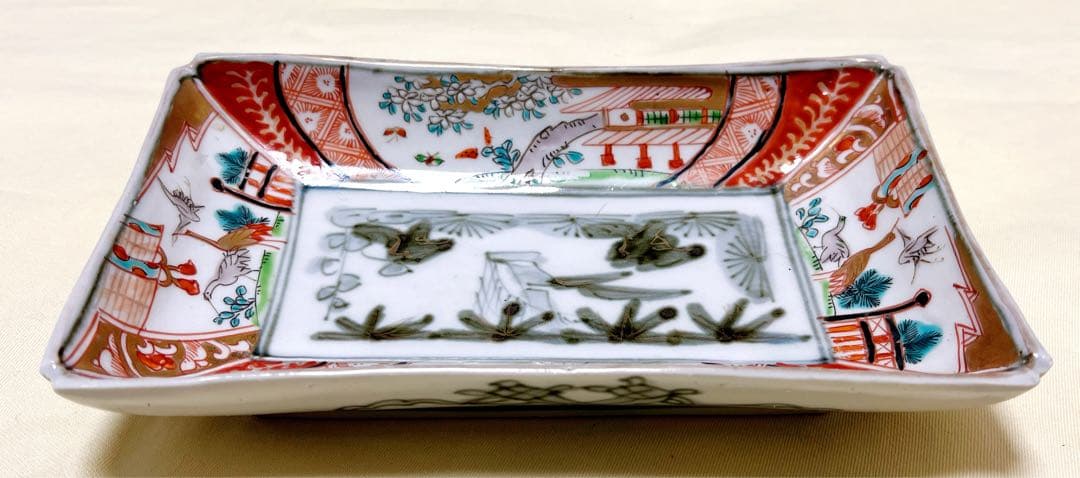 なます皿 古伊万里 5枚 色絵付 染付 江戸 松竹梅 梅と鶴