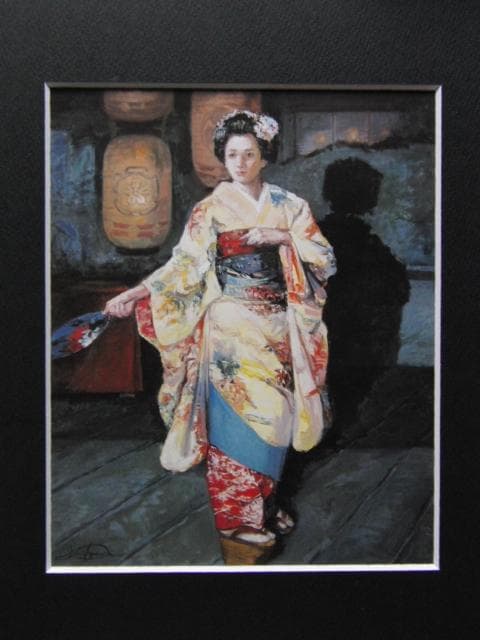 石川善一、【祗園の華】、希少な画集画、新品高級額・額装付、状態良好