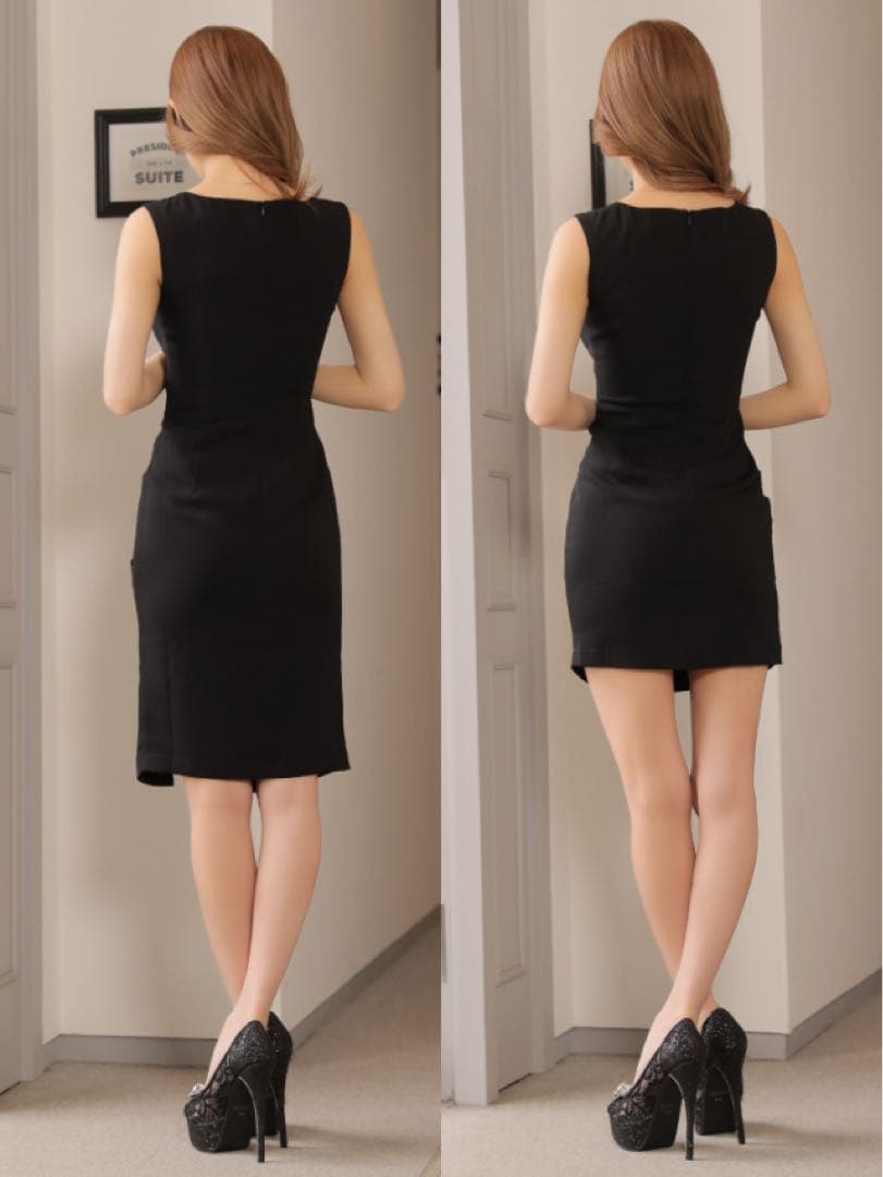 Robe de Fleurs ジッパースタッズシンプルタイトキャバドレス