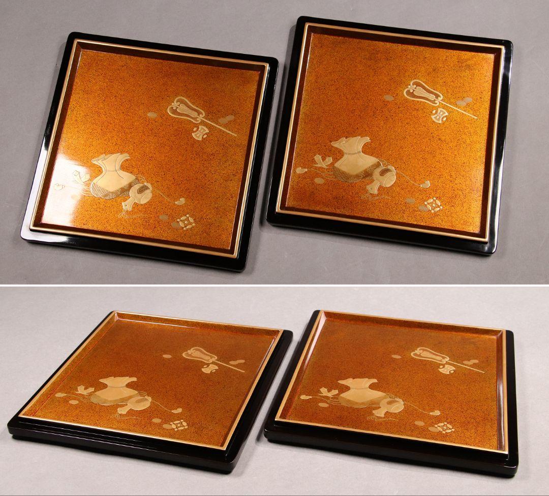 M486 輪島塗 八重門彦助 梅鉢家紋 蔦 宝尽くし金蒔絵 黒塗五段重