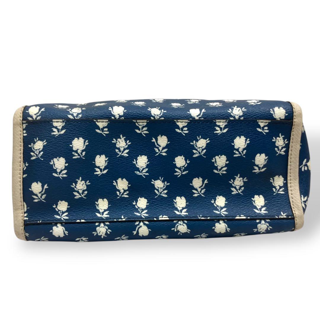 【美品】Coachコーチ　ミニボストンバッグ 花柄　ブルー　PVC 2way