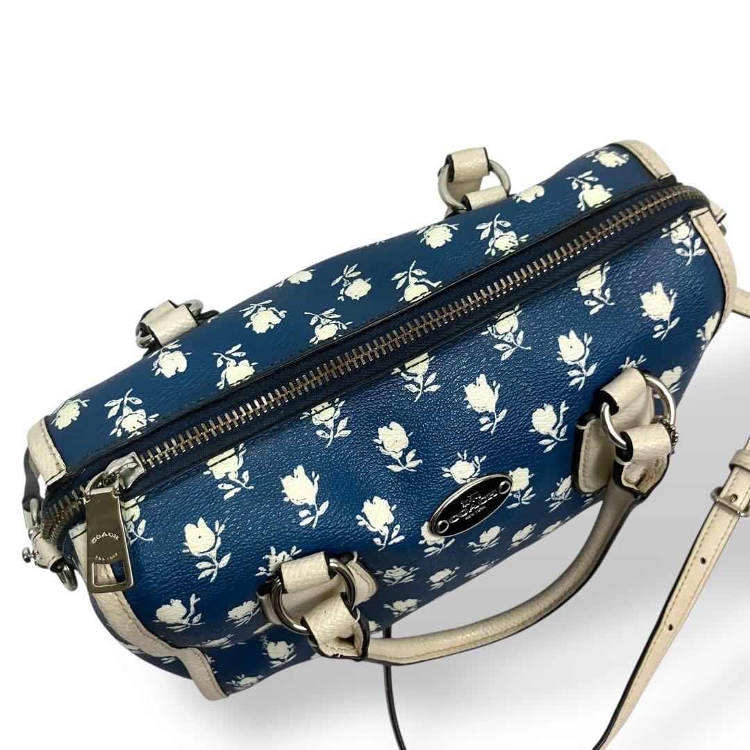 【美品】Coachコーチ　ミニボストンバッグ 花柄　ブルー　PVC 2way