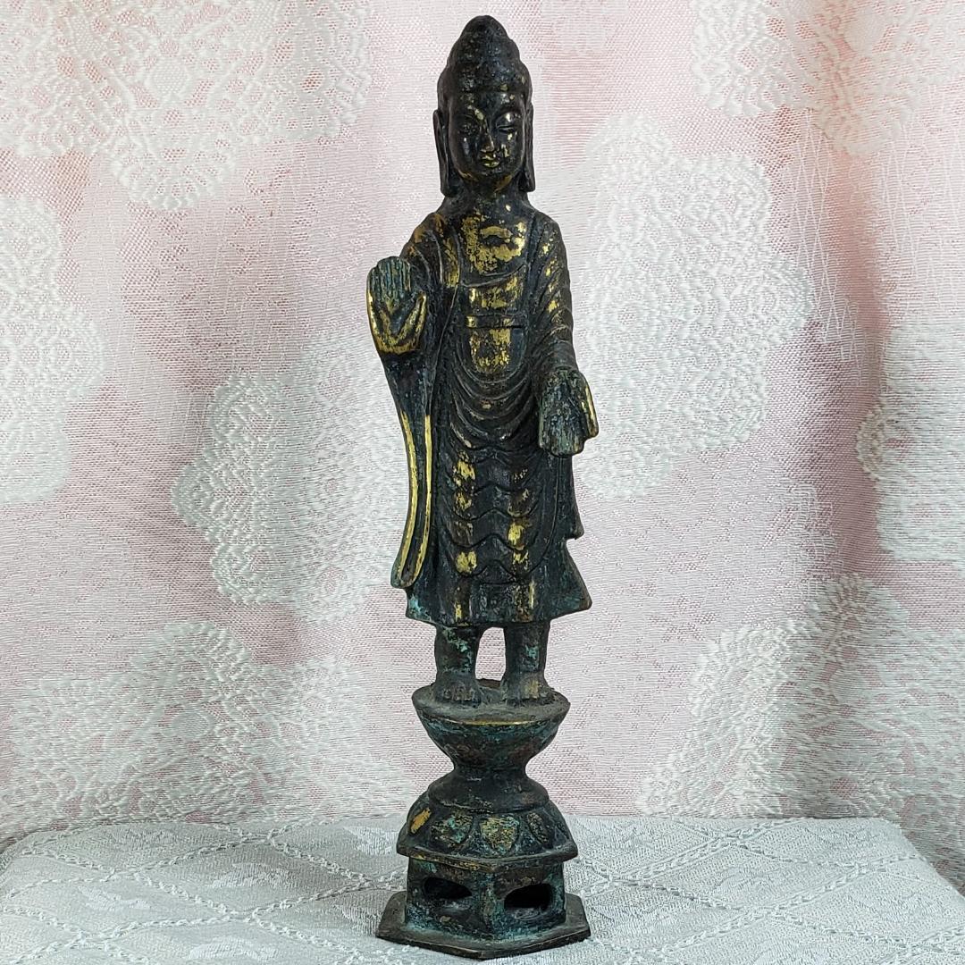 新羅仏】◇金銅如来立像 全高:27.4cm 仏像◇検）天平仏 飛鳥仏