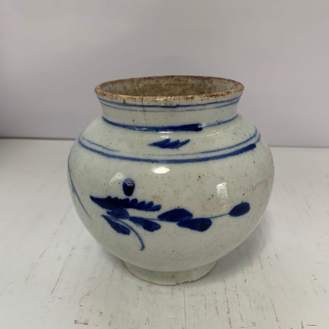 李朝　染付　白磁　壺　韓国美術　送料込み