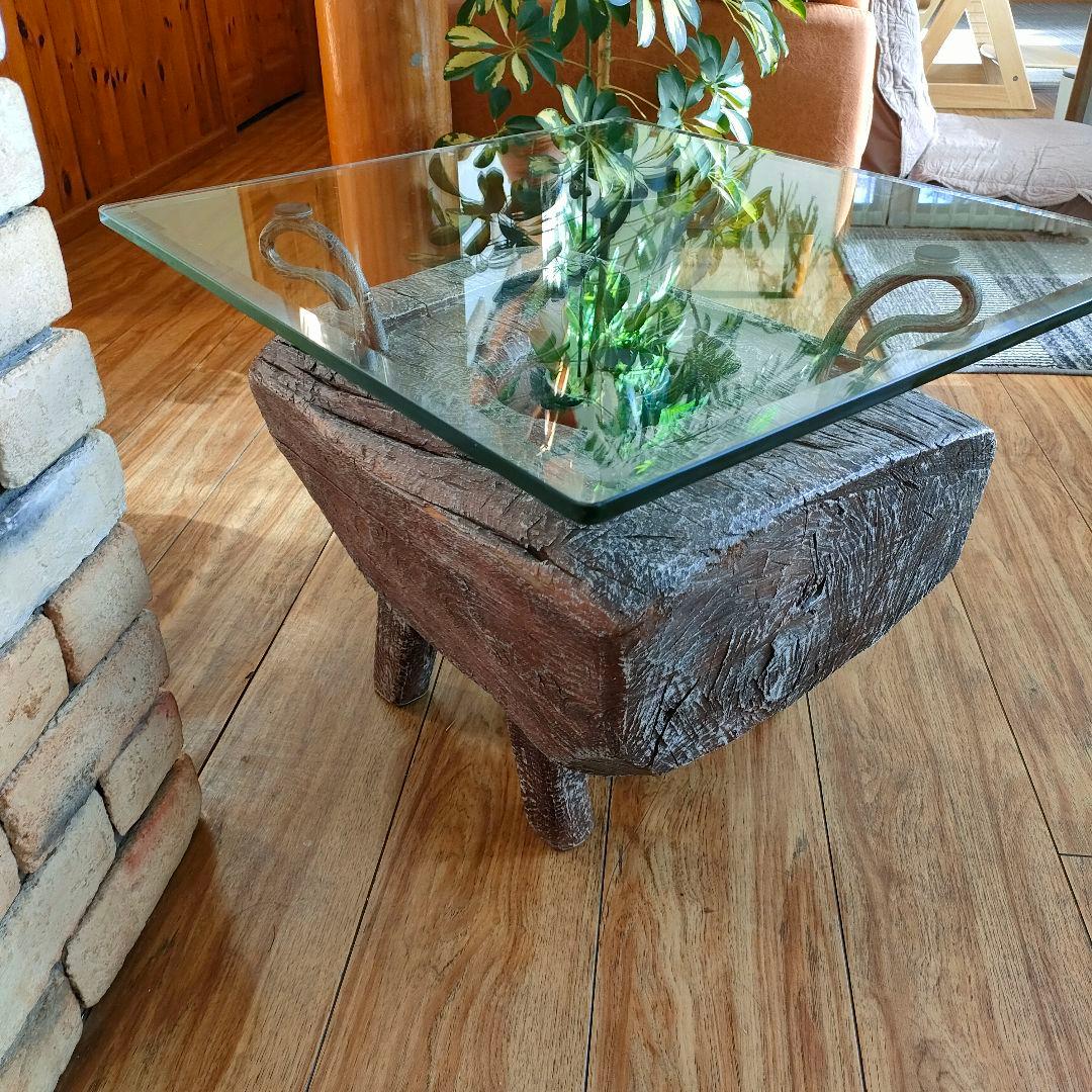 KAJA 古木 ガラス天板 ローテーブル アジアン リゾート モダン