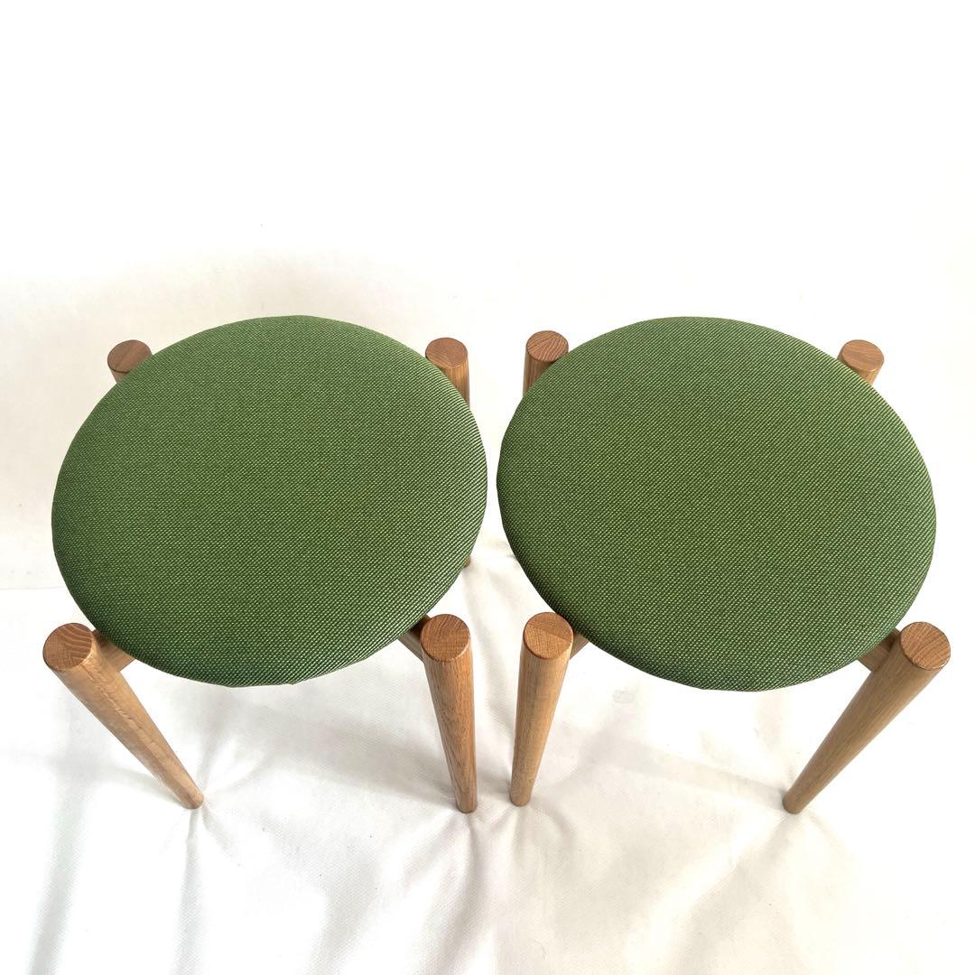 スタッキングスツール・グリーンファブリック・2脚セット・送料込み