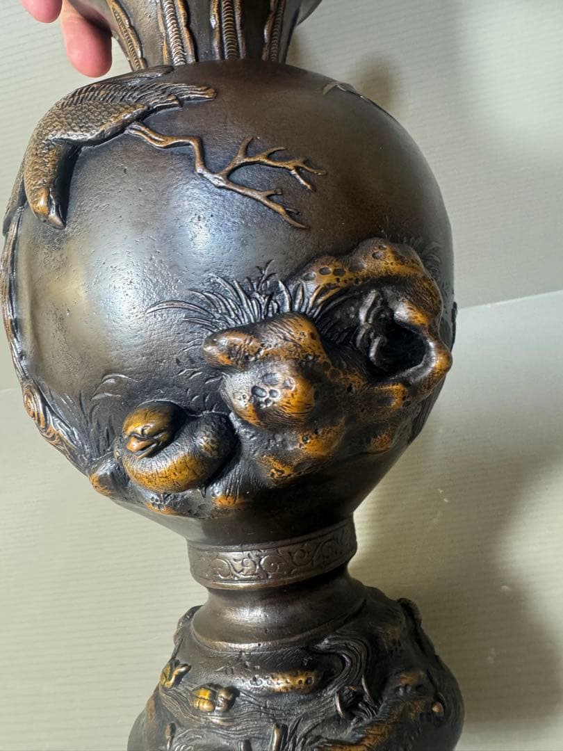 2647 古銅　エビス　花瓶　時代物