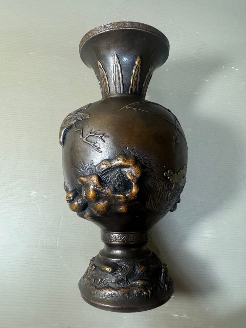 2647 古銅 エビス 花瓶 時代物