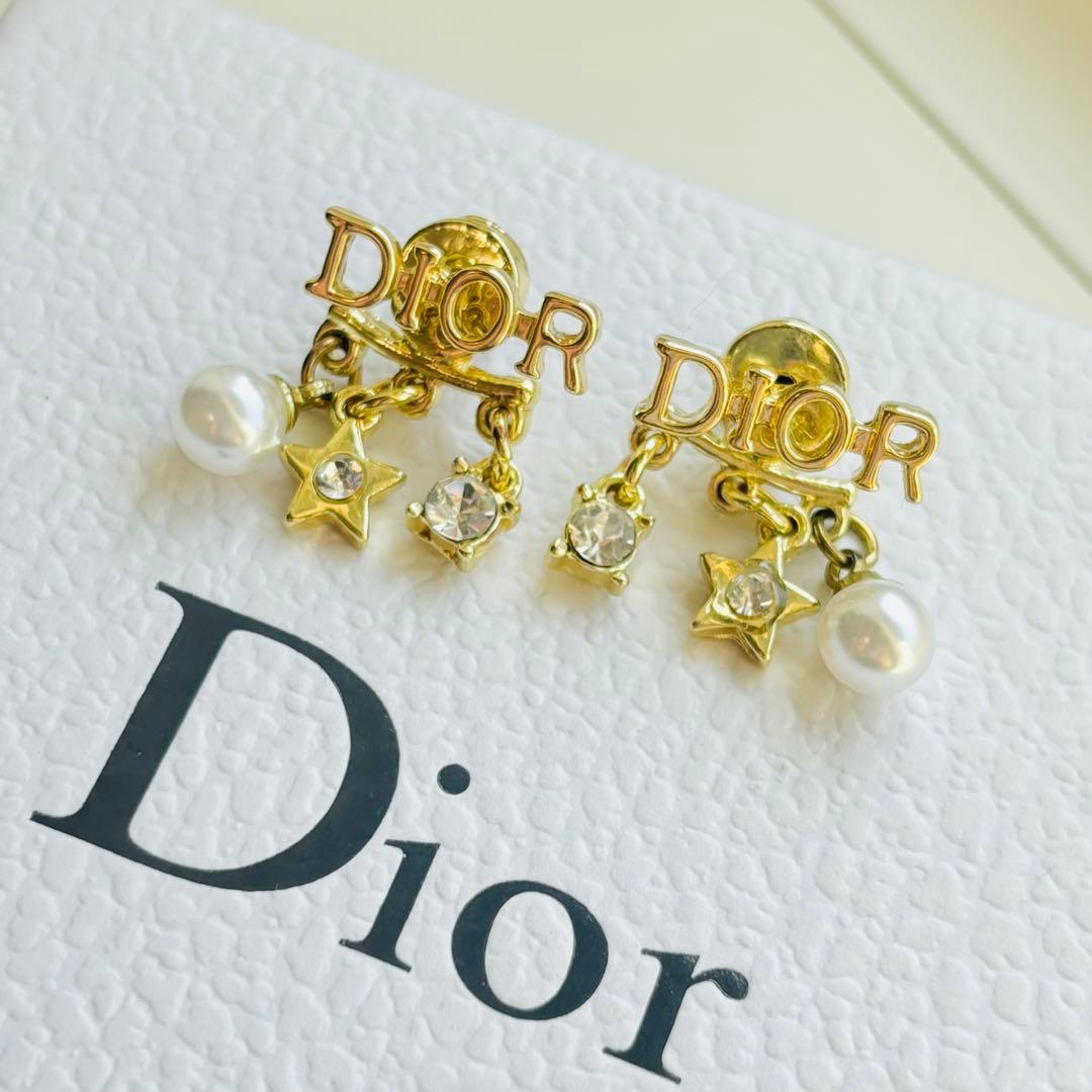 希少 Dior ピアス CD ロゴ パール 星 美品 近代モデル フェイクパール
