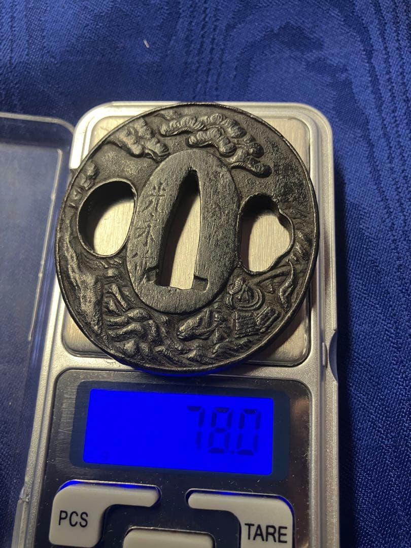 鍔　日本刀　武士　海　松　光来作　鉄鍔