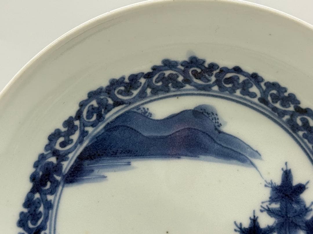 藍柿右衛門 染付山水紋中皿 大明成化年製銘 アンティーク 送料込み