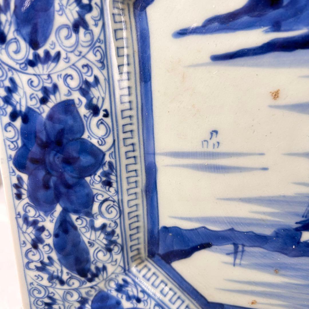 古伊万里 染付 山水文 八角大皿 飾り皿 和食器 骨董 アンティーク