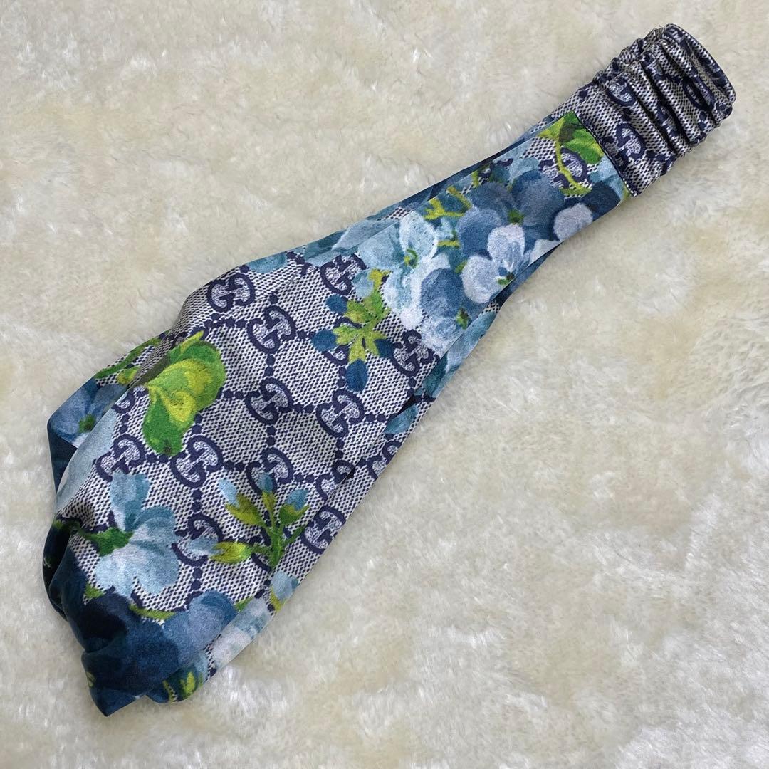 希少色❗️新品級✨GUCCIブルームスGG総柄ヘアバンド花柄フローラルプリント青