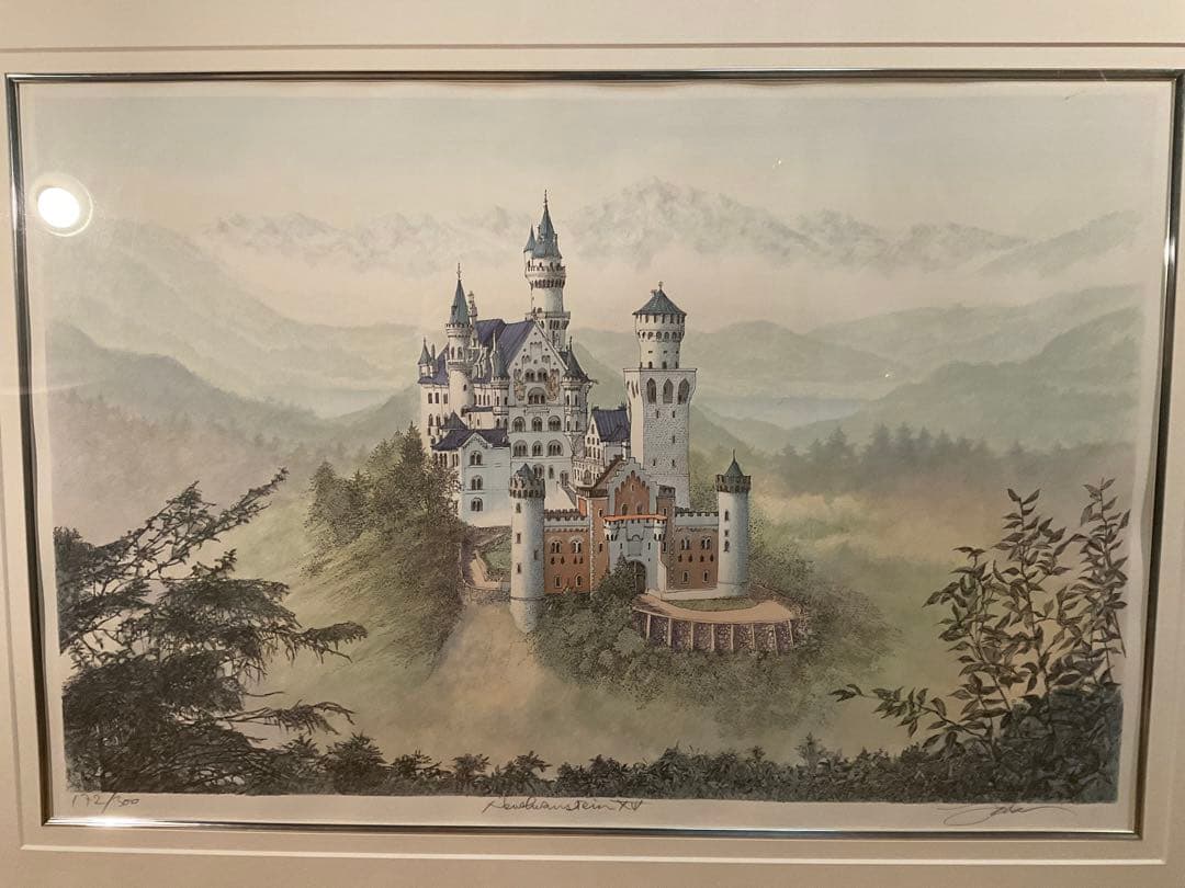 織田義郎 「ノイシュバンシュタイン城」 リトグラフ 直筆サイン