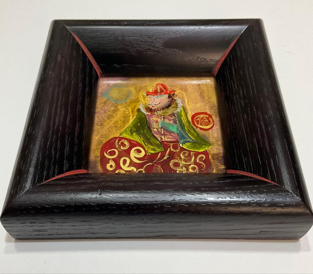 絵画・ガラス絵・渡辺俊明・月見南蛮人・芸術・額装・美術品・アンティーク・油彩