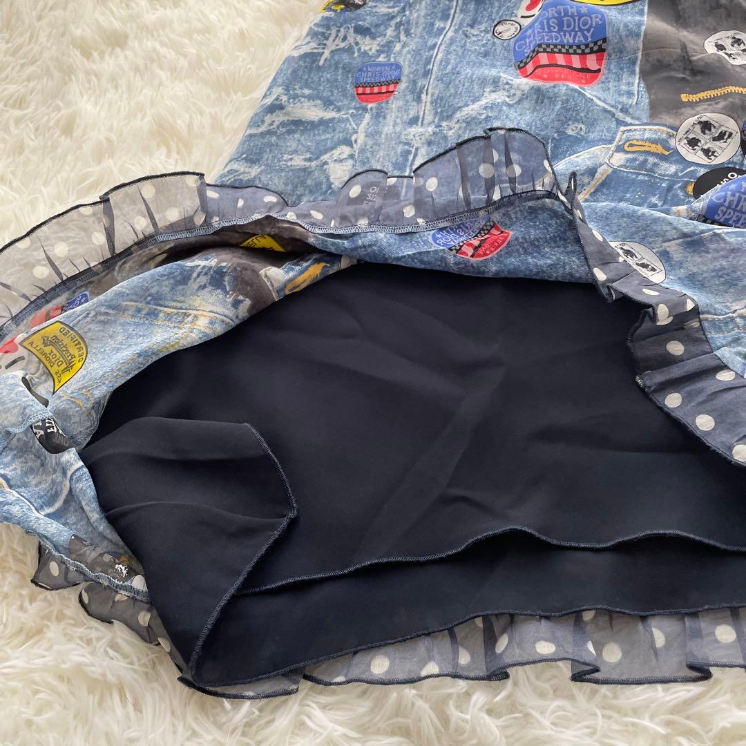 希少Chiristian Dior デニムプリント シルク100% スカート12