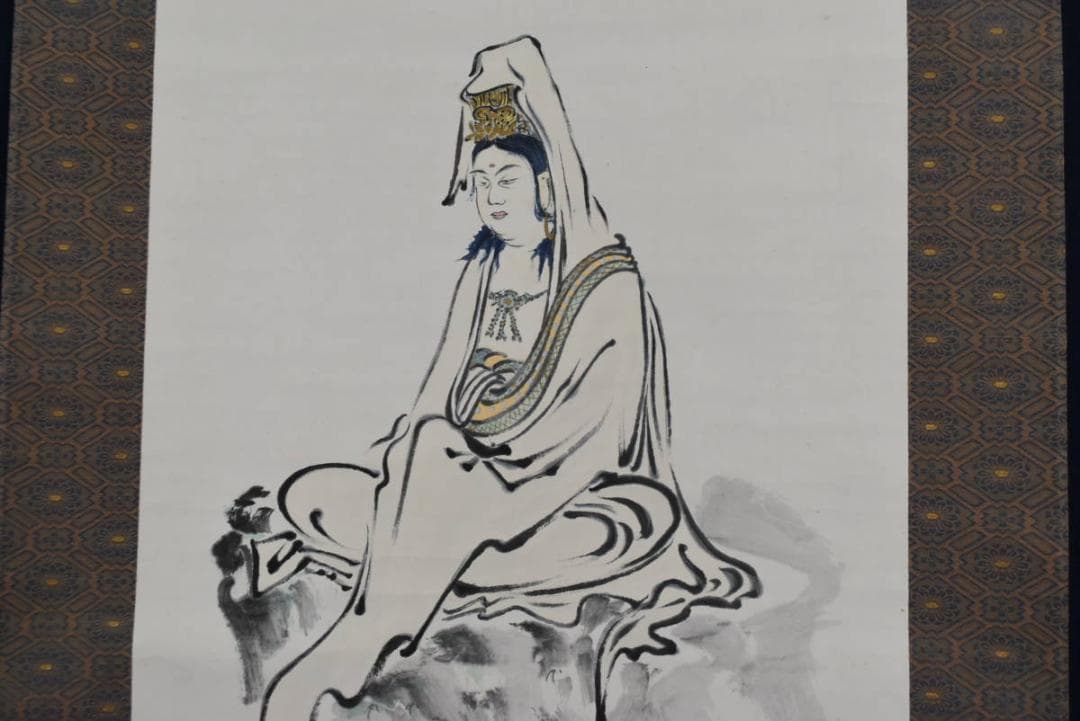 真作】磯田長秋/観音図/掛軸/名家伝来/AA-870