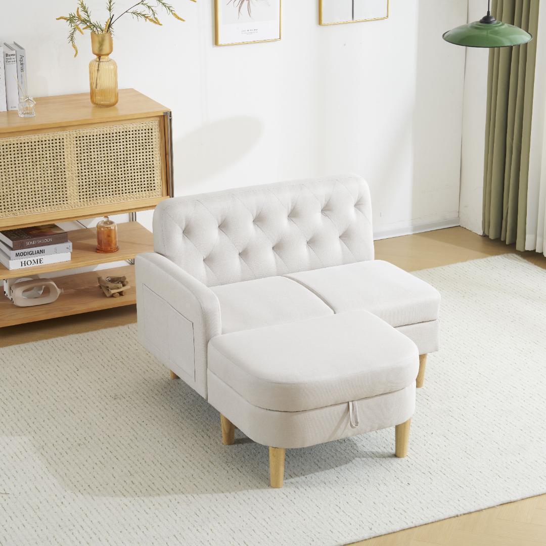 ソファ 2人掛け 3人掛け カウチソファ 収納付き オットマン ローソファ 北欧