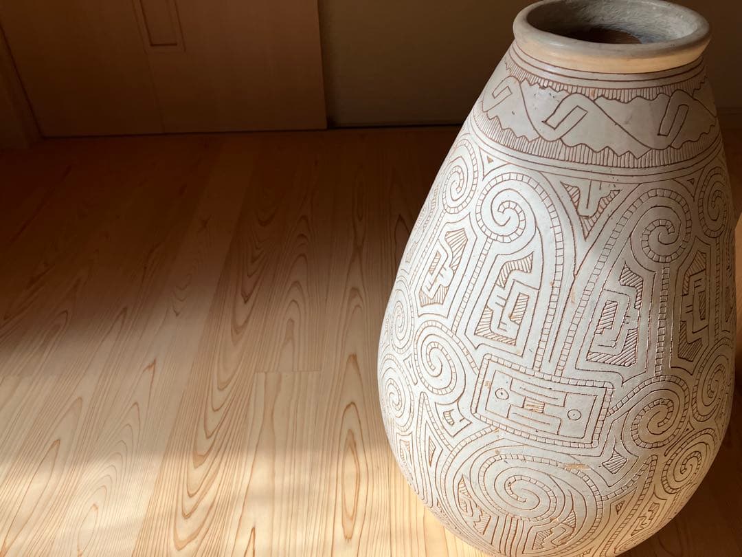 フォークアート 大きい壺 花瓶 オブジェ 柄 素焼き ネイティブ 花器